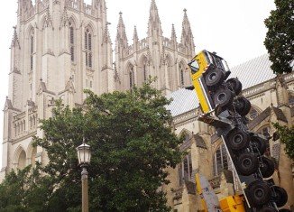 A huge crane toppled Wednesday at the Washington National Cathedral