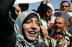 Tawakul Karman was recognized for playing a leading part in the struggle for women's rights in Yemen's pro-democracy protests
