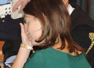 Tearful Amanda Knox in the court room in Perugia, Italy, this morning on the final day of her appeal