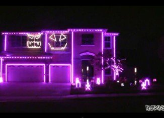 The Halloween house owners use tombstones, hand carved pumpkins, strobes, floods and thousands of lights to create an incredible light show set to the tunes of the LMFAO hit pop song Party Rock Anthem