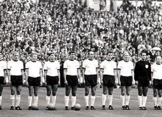 The West German team lines up before World Cup 1966 final