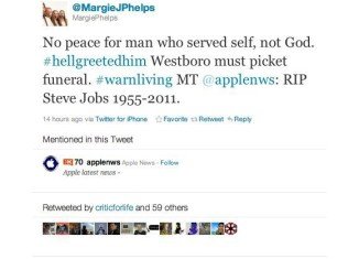 Westboro Baptist Church announced its plans to protest Steve Jobs’ funeral, sending the message out via Twitter for iPhone