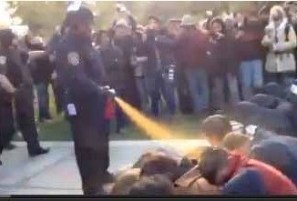 A shocking footage of police forcefully pepper spraying a group of Occupy demonstrators staging a sit down protest the University of California, Davis, has emerged