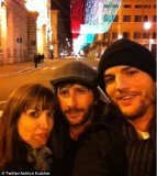 Ashton Kutcher posted a snap of himself, Lorene Scafaria and his friend Matthew Mazzant to his Twitter page