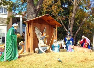 Protesters from across US will be rallying against a nativity display put up in front of the Henderson's Courthouse in Texas today in the so-called War Against Christmas