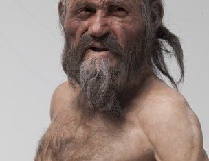 A reconstruction shows how Otzi the Iceman may have looked like before an arrow felled him