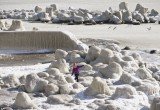 Black Sea is frozen near the Romanian coastline
