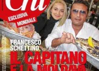 Domnica Cemortan and Francesco Schettino pictured at a restaurant table groaning under the weight of fresh oysters and crabs during a stop over on a previous cruise