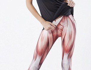 The new leggings are printed with the anatomically correct layout of the bare human muscle, with sinews, ligaments and muscle fibres printed in blood red and cost $80