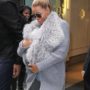 Beyonce matches her outfit to baby Blue Ivy’s faux-fur sling