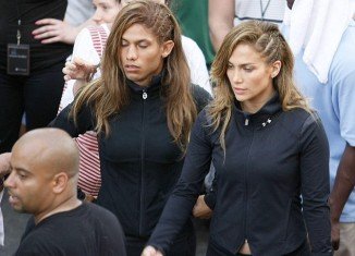 Jennifer Lopez was seen on the set of her music video Follow The Leader yesterday in Mexico, alongside her male stunt double