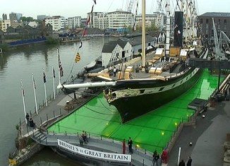 The ss Great Britain's glass "sea" has been covered with 55,000 litres of jelly which will be lit from below after sunset