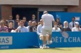 David Nalbandian was disqualified from the Aegon Championships final after injuring a line judge by kicking an advertising board into his shin