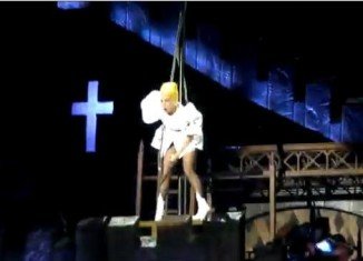 Lady Gaga was left stunned by an unexpected mishap while in the middle of her hit song Judas at Sunday's show in New Zealand