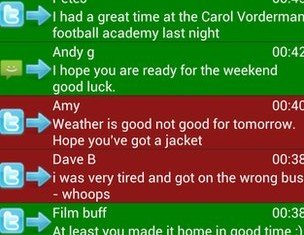 The app automatically color codes incoming messages, making them green for positive, red for negative and blue for neutral