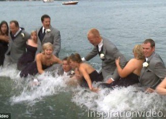 The entire bridal party got a soaking when a dock at the Bay Pointe Inn on Gun Lake in Shelbyville, Michigan, collapsed