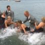 Dock collapses into Gun Lake during Eric and Maegan Walber wedding party photoshoot
