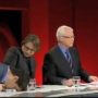 Sophie Mirabella stares blankly when fellow TV panelist Simon Sheikh collapses at her side