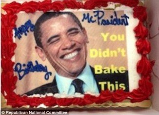 Barack Obama escaped to begin any celebrations, Republicans acknowledged his birthday by delivering him a tongue-in-cheek cake