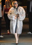Lady Gaga stepped out in Bulgaria wearing what appeared to be a real fur coat as she left her hotel carrying a puppy