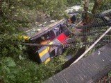 Two people on a tour bus used by Baroness were badly injured when the vehicle fell 30 ft (10 m) from a viaduct near Bath in UK