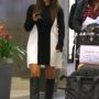 Kim Kardashian wears unflattering optical illusion dress as she arrives at LA airport