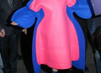 Only Lady Gaga would consider walking through the streets of Paris in what can only be described as a pink and blue blancmange-style dress