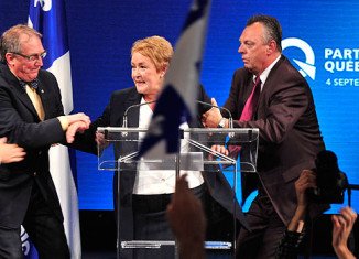 Parti Quebecois leader Pauline Marois was giving a victory speech in Montreal when shots were heard at the back of the hall