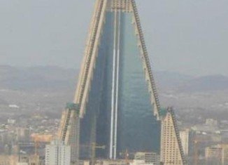 The 105-storey pyramid-shaped Ryugyong hotel has been under construction in Pyongyang for 25 years