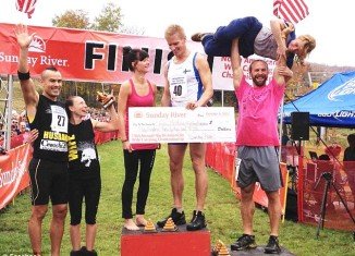 After winning the World Wife Carrying Championship in July, Taisto Miettinen and Kristina Haapanen powered through the 260-yard course in 52.58 seconds