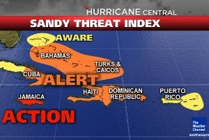 Hurricane Sandy has strengthened into a strong category two as it makes landfall in south-east Cuba