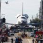 Endeavour space shuttle rolls on LA streets