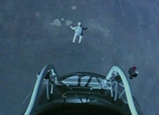 Video cameras relayed the moment Felix Baumgartner stepped from his balloon capsule to begin his fall to Earth