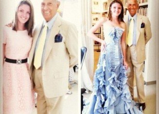 Allie Romney appears on Rich Kids of Instagram not only wearing an expensive ball gown but clutching Oscar de la Renta's arm