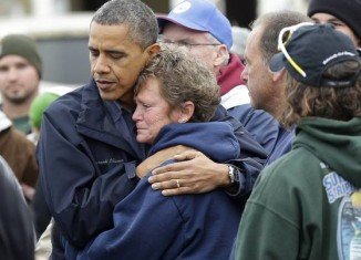 Barack Obama toured parts of New Jersey struck by the storm with Republican Governor Chris Christie