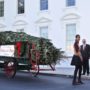 Michelle Obama welcomes White House Christmas Tree 2012 helped by Malia and Sasha