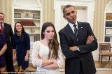 President Barack Obama playfully put on McKayla Maroney's trademark scowl for a photo with the gold medalist