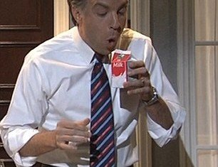Saturday Night Live began their weekly show with the defeated Massachusetts governor Mitt Romney drowning his sorrows with milk