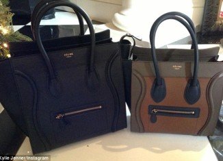 Kylie Jenner continued to flaunt her privileged lifestyle by posting Instagram snaps of the two expensive-looking Céline luggage-mini purses she received under the Kardashian Christmas tree