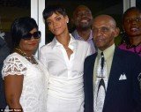 Rihanna was accompanied by grandmother Dolly's husband, Lionel, and her mother, Monica Fenty as she has donated $1.75 million to a Barbados cancer hospital