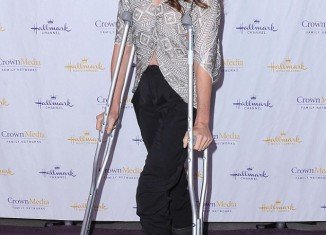 Andie MacDowell on crutches at the Hallmark Channel TCA Winter Press Gala in San Marino, California