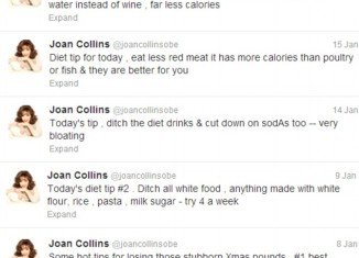 In a series of tweets, 79-year-old Joan Collins has offered slimming tips ranging from the tongue-in-cheek to the frankly bizarre