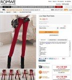 The Photoshop Disasters website posted a link to Romwe showing a pair of red trousers on the most unfeasibly long, skinny pair of legs