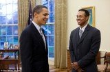 Barack Obama played golf with Tiger Woods in Florida on Sunday as he took a break from work during President's Day weekend