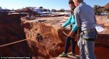 Creighton Baird pushed his cautious girlfriend Jessica Powell off the edge of a cliff to take a ride on a 400ft pendulum swing in a narrow canyon in Utah