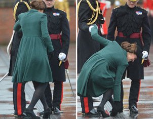 Kate Middleton’s heel became stuck when standing on a grate as the Duke and Duchess of Cambridge attend a St Patrick's Day parade
