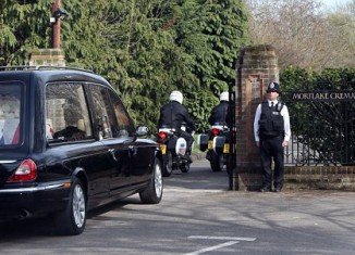 Former British PM Margaret Thatcher was this afternoon cremated at Mortlake Crematorium in South-West London