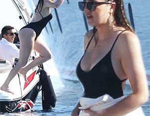 Khloe Kardashian stripped down while on a holiday in Mykonos, revealing her frame in a one-piece bathing suit