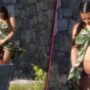 Kim Kardashian shows off bare baby bump in green sarong on Greek island Mykonos