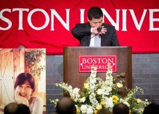 The family of Chinese graduate student Lu Lingzi attended a memorial service at Boston University for their daughter